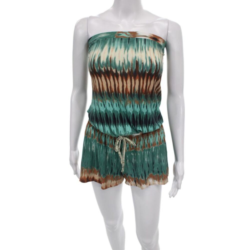Torn by Ronny Kobo Womens Off Shoulder Tie Dye Romper Green Size S